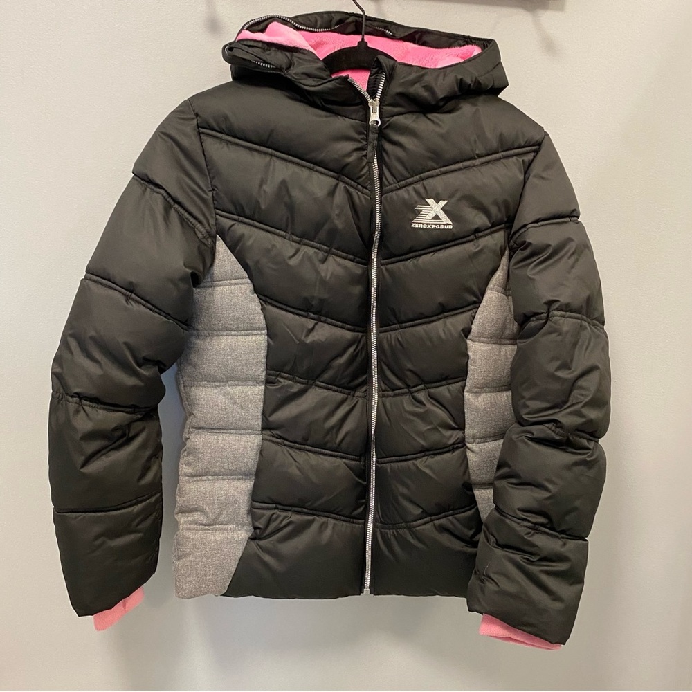 Zero X Posur juniors girls puffer black winter coat, size 16